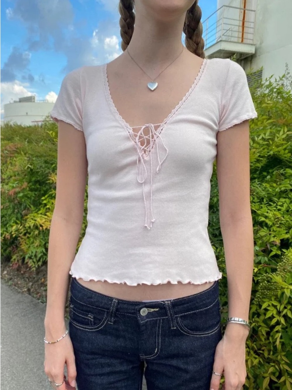 Brandy melville pink Tania lace top